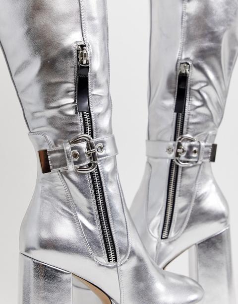 Silver knee high platform on sale boots