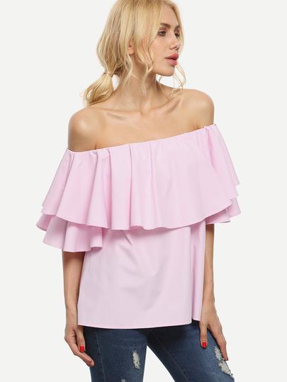 Blusa Hombro Al Aire Volantes Rosa