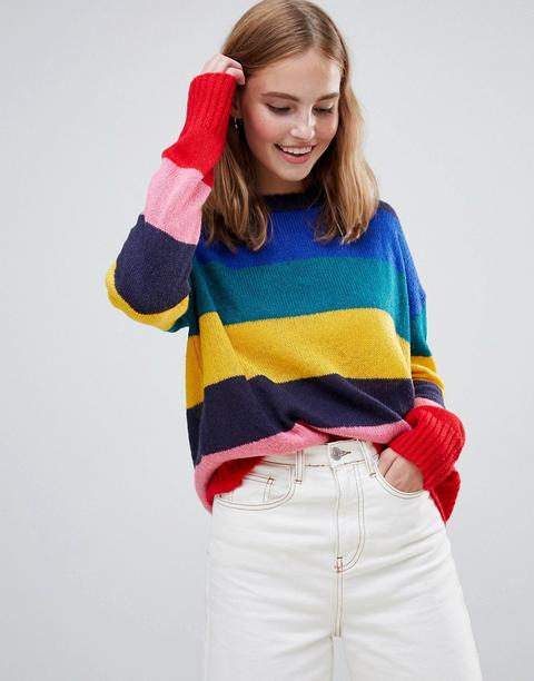 Brave Soul - Maglione A Righe Arcobaleno - Multicolore