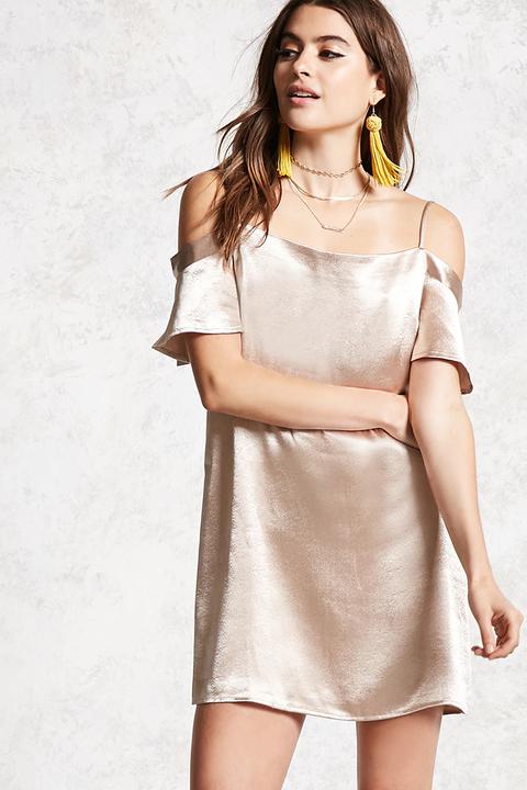 Open-shoulder Metallic Dress