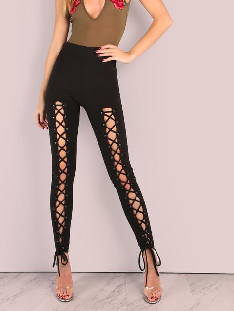 Leggings Con Lacci - Nero