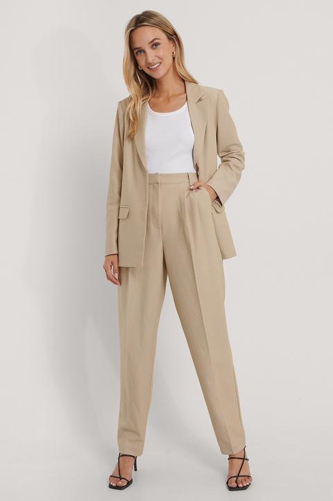 The Fashion Fraction X Na-kd Pleat Detail Suit Pants - Beige