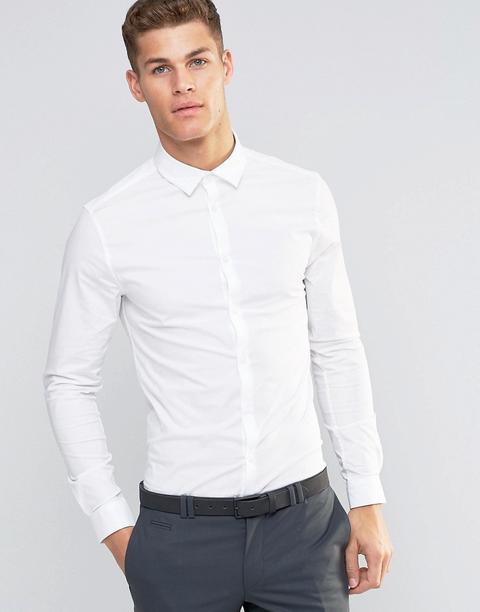 Asos Design - Camicia Skinny A Maniche Lunghe Bianca - Bianco