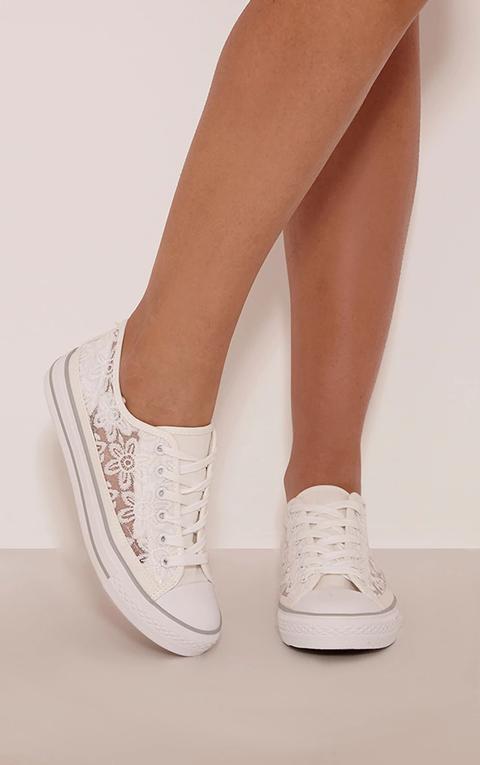 Ashlynn White Lace Side Detail Trainers, White