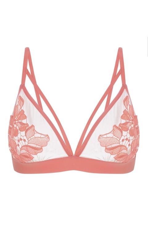 Bralette Bordado Con Encaje Color Coral