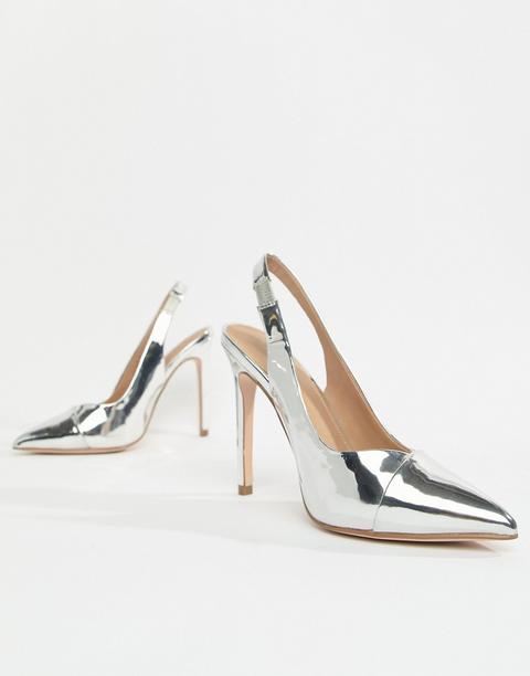 Asos Design - Pepper - Scarpe A Punta Con Tacco Alto E Cinturino Posteriore - Argento