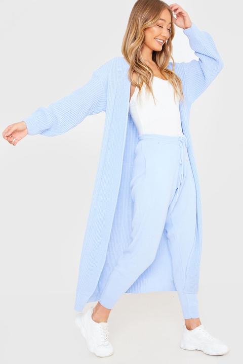 Blue Cardigans - Blue Knitted Loungewear Oversized Cardigan