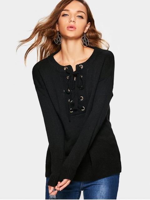 Grommet Lace Up Sweater