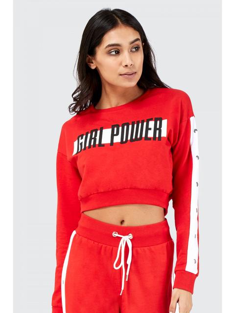 Red Girl Power Crop Sweatshirt