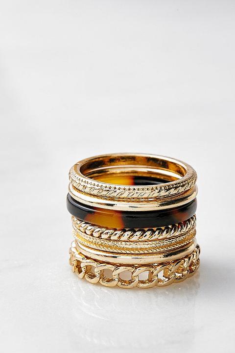 Gold & Tortoise Ring Set - Gold S/m At Urban Outfitters