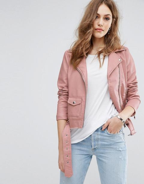 Chaqueta Biker De Efecto Cuero De Warehouse