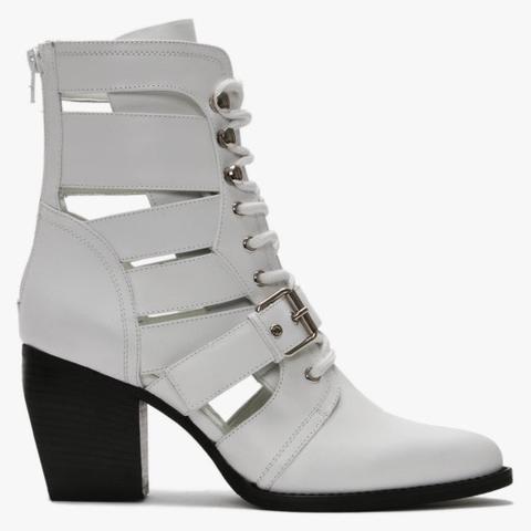Piria White Leather Cut Away Ankle Boots