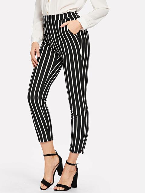 Pantalones De Rayas Con Bolsillo Oblicuo