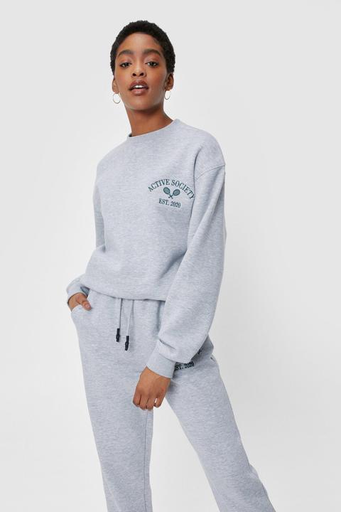 Active Society Embroidered Graphic Sweatshirt - Gris - M, Gris