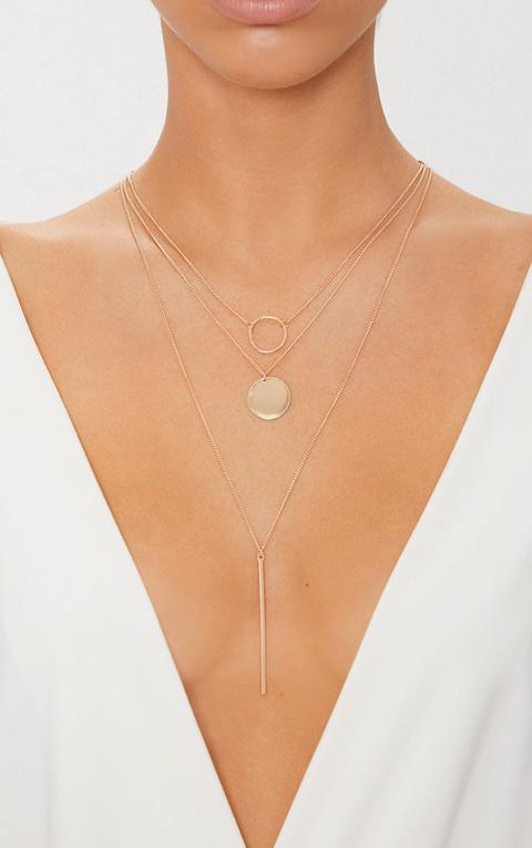 Gold Layered Disk Plunge Necklace