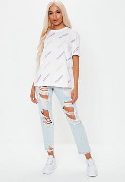 Playboy X Missguided Oversize T-shirt Mit Logo In Weiß