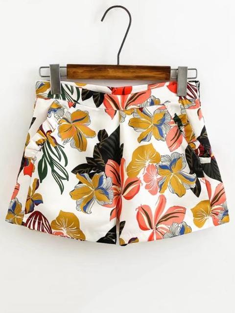 Flower Print Zipper Side Shorts