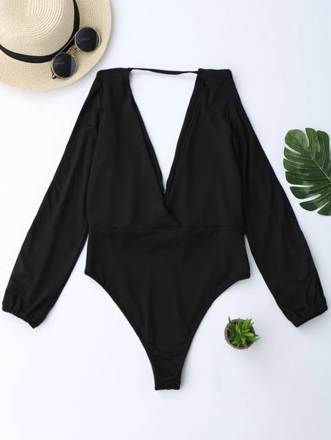 Plunging Neck Split Sleeve Bodysuit