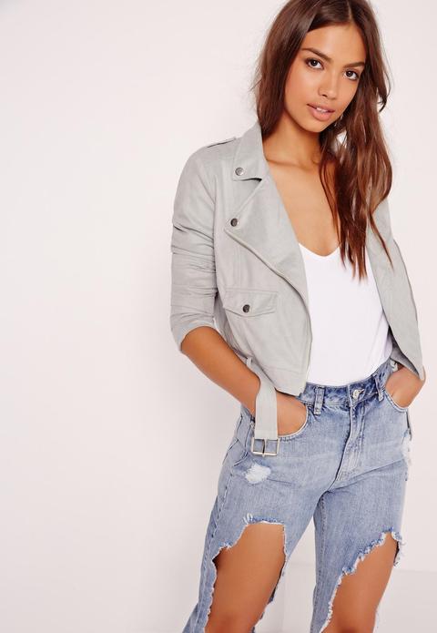 Faux Suede Biker Jacket Grey