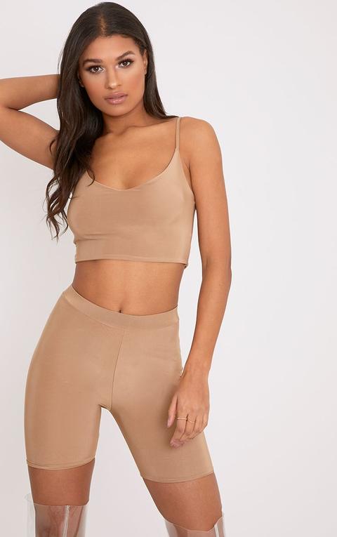 Bella Camel Slinky Cami Crop Top