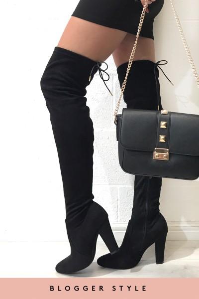 Sabrina Black Suede Over The Knee Boots