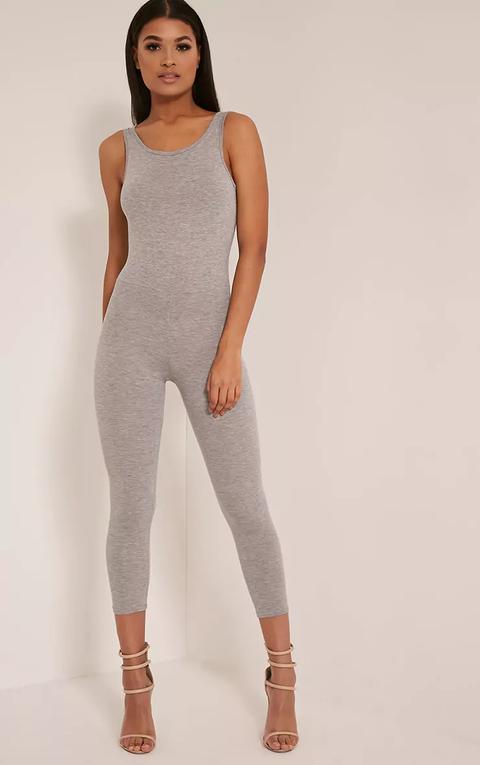 Katie Grey Scoop Back Fitted Cropped Leg Jumpsuit, Grey