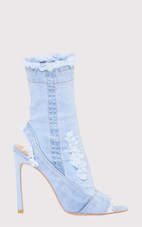 Meganna Light Wash Ripped Denim Cut Out Ankle Boots