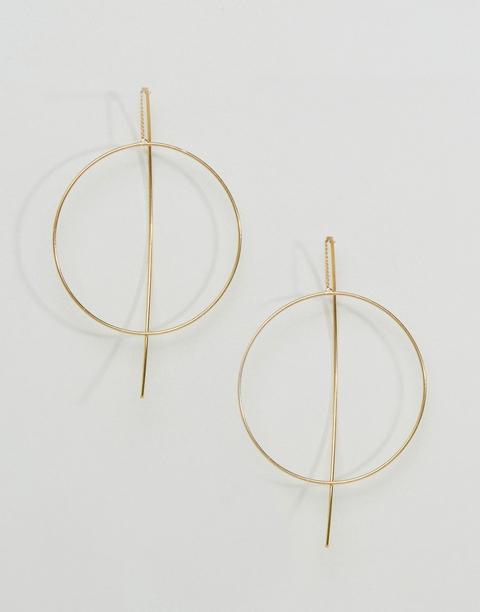 Asos Design Fine Open Hoop Through Earrings-gold