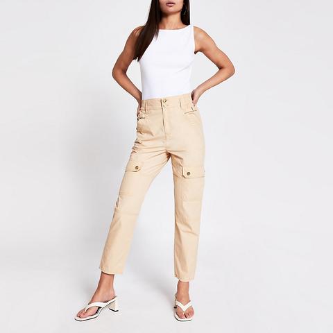 Beige Buckle Side Cargo Trousers