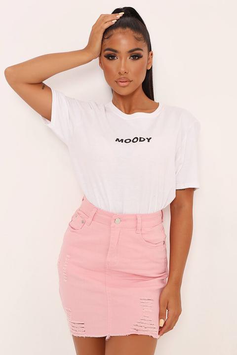 Pink Denim Distressed Skirt