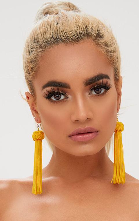 Yellow Knotted Tassel Earrings