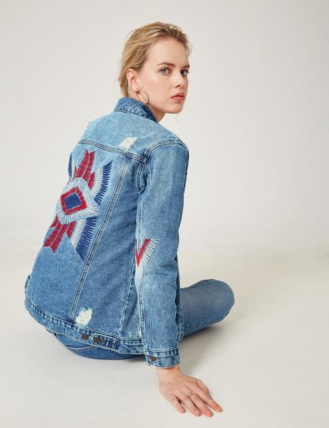 Medium Blue Embroidered Denim Jacket