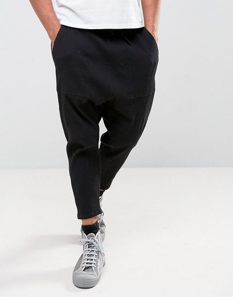 Asos - Joggers Neri Plissettati Al Polpaccio Con Cavallo Basso - Nero