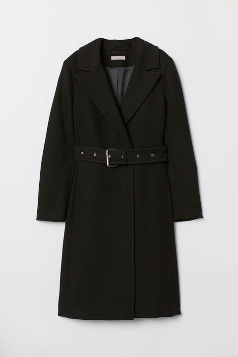 H & M - Manteau Avec Ceinture - Noir