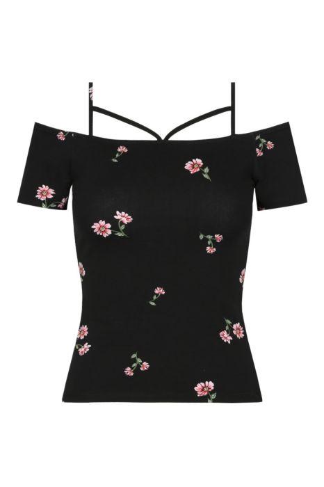 T-shirt A Fiori Con Cut Out