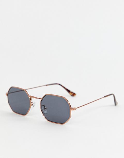 Asos Design Octagonal Sunglasses In Copper With Smoke Lens