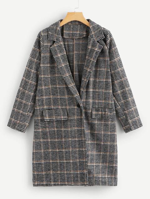 Chaqueta Tweed Houndstooth Con Botón