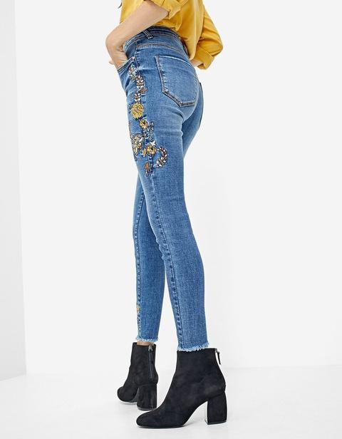 Denim High Waist Ricamo Jeans Medio