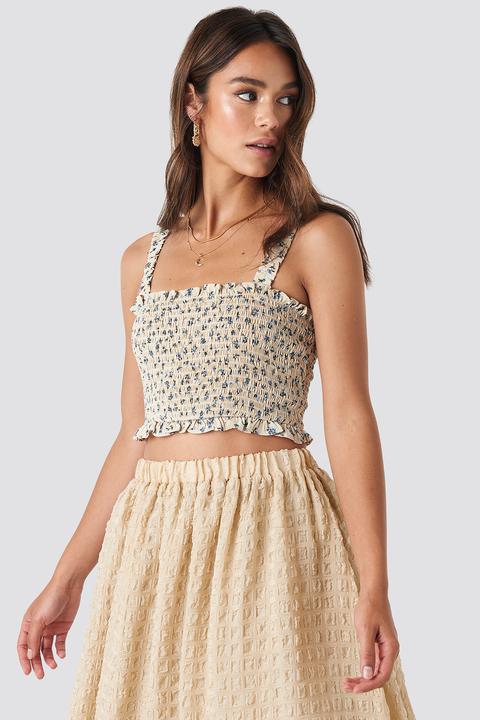Smocked Flower Print Top Mehrfarbig