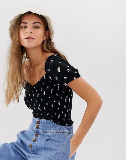 Hollister Bohemian Top In Floral - Black