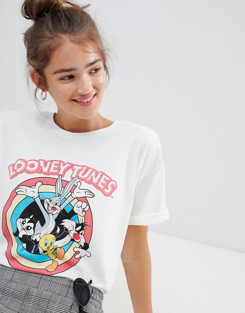 Pull&bear - T-shirt Bianca Con Stampa Looney Tunes - Bianco