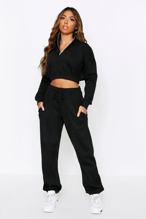 Rib High Neck Zip Up Jogger Coord