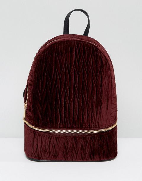 Asos Design Velvet Crinkle Zip Base Mini Backpack - Rosso