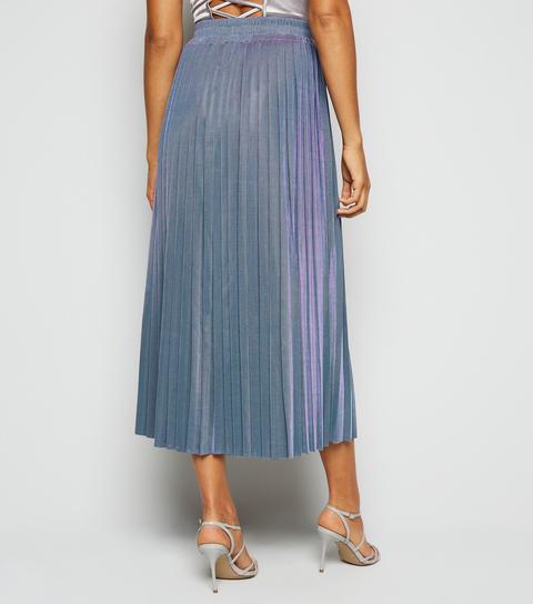 Blue iridescent 2025 pleated midi skirt