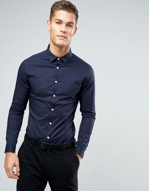 Asos - Camicia Super Skinny Blu Navy - Navy