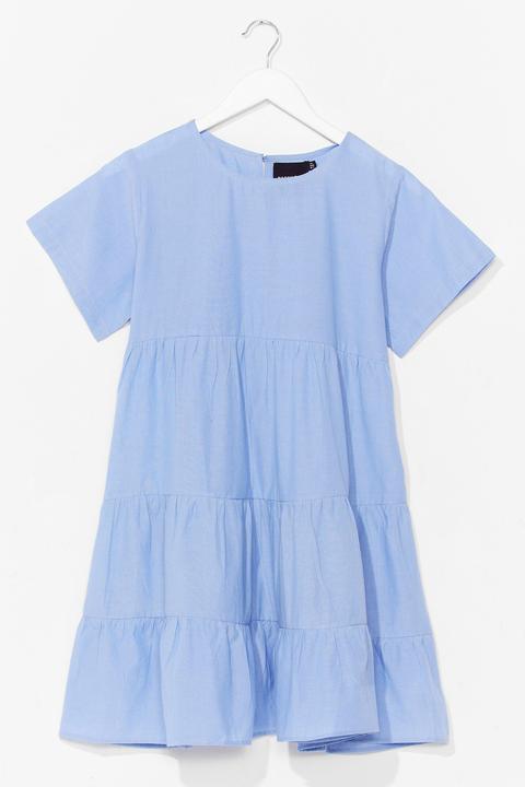 Womens Chambray Denim Tiered Smock Dress