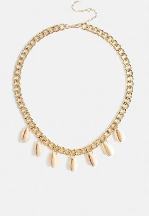 Gold Look Shell Chain Necklace, Cream