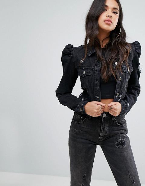 Boohoo - Giacca Di Jeans Con Spalle Oversize - Nero
