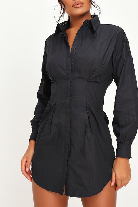 Black Cinched Waist Shirt Dress from I ...
