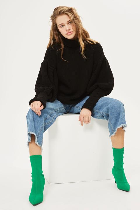 Black Balloon Sleeve Roll Neck Jumper